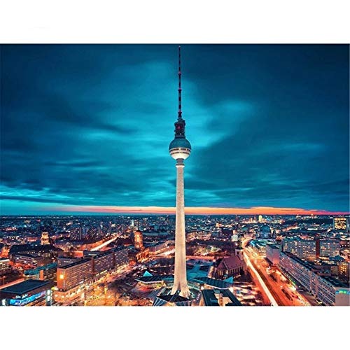 DIY 5D Diamant Malerei Set Malen nach Zahlen Berliner Fernsehturm Diamond Painting Bilder Kits Erwachsene Crystal Strass Diamant Stickerei Kreuzstich Art Craft für Home Wand Dekoration 40x50cm/16x20in von Ailne