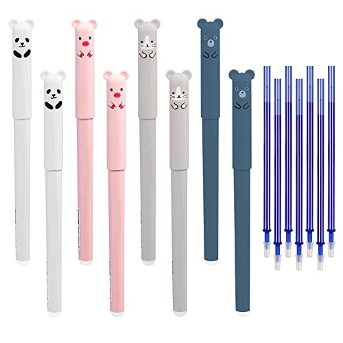 Ailvor Radierbarer Kugelschreiber, 8 Stück Tintenroller Radierbar mit 20 Nachfüllungen, Cartoon Löschbarer Stift, 0.35mm Erasable Pen Set für Studenten Geschenk, Schul Bürobedarf(Blau) von Ailvor