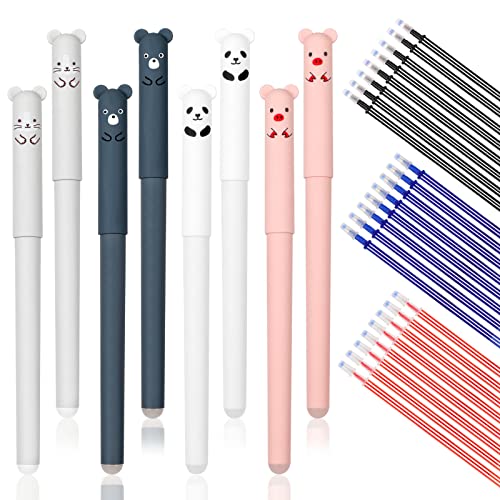 Ailvor Radierbarer Kugelschreiber, 8 Stück Tintenroller Radierbar mit 24 Nachfüllungen, Cartoon Löschbarer Stift, 0.35mm Erasable Pen Set für Studenten Geschenk, Schul Bürobedarf von Ailvor