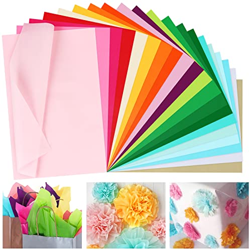 Ailvor Seidenpapier, 200 Blatt Tissue Paper Rosa, Bunt Bastelpapier zum Kreieren von Pompoms, Papierblumen, Basteln Dekorieren (20 Farben) von Ailvor
