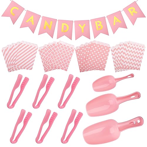 Candy Bar Zubehör, 40 Stück Candybar Tüten mit 6 Zangen Candybar, 3 Eisschaufel und Candy Bar Girlande, Candy Bar Deko für Hochzeit Geburtstage Party Büfett Candy Bar Zubehör, 40 Stück Candybar Tüten mit 6 Zangen Candybar, 3 Eisschaufel und Candy Bar Girlande, Candy Bar Deko für Hochzeit Geburtstage Party Büfett von Ailvor