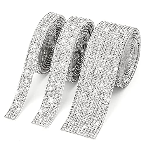 Glitzersteine Selbstklebend, Strasssteine Selbstklebend, Glitzerband Selbstklebend für DIY Handwerk Auto Hochzeit Dekoration, 3 Rollen in 3 Größen (Silber) von Ailvor