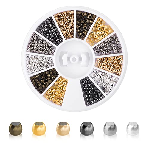 Quetschperlen, 720 Stück Crimp Perlen, Kupfer Spacer Beads, 2 mm 2.5 mm Perlen Spacer Set für Armbänder, Halsketten, DIY Handgefertigte Schmuckherstellung (6 Farben) von Ailvor