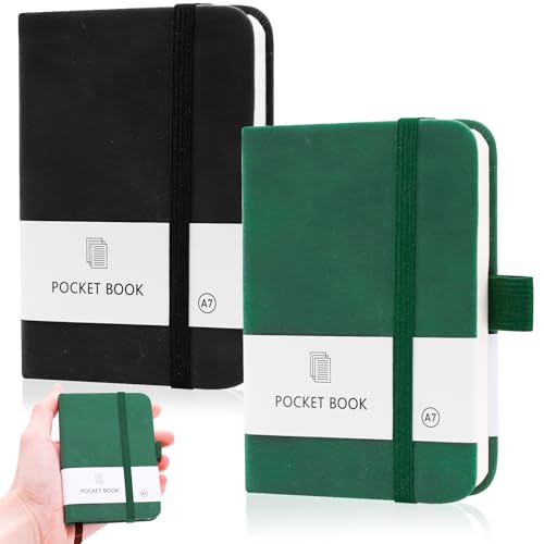 Aimeke 2 Stück A7 Notizbuch Notizblock Kleines Notizbuch mit Gummizugverschluss, Stifthalter Mini Taschen Journal mit 200 Seiten für Schule, Arbeit (Schwarz, Grün) von Aimeke