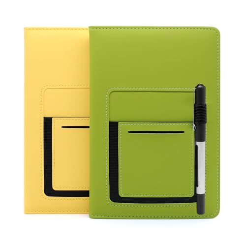 Aimeke 2 Stück Notizbuch A5 Liniert, Hardcover Journal Buch mit 244 Seiten, Vordertasche, Stiftschlaufe, Notizbücher A5, Notizblock A5 Notebook für Schulen Büros, 21 × 14 cm (Grün+Gelb) von Aimeke