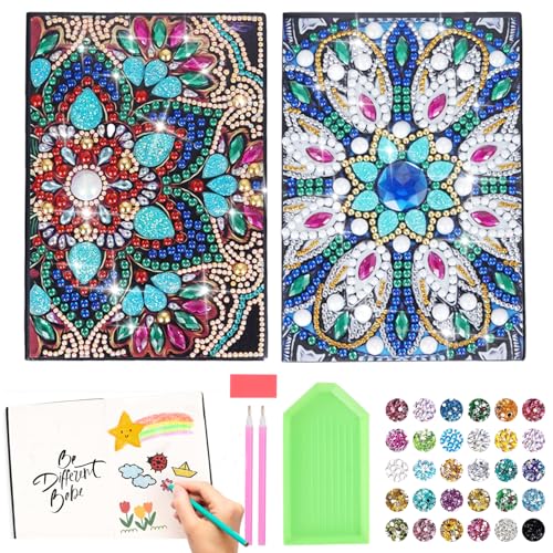 Aimorty Diamond Painting Notizbuch 2er-Set A5 5D DIY Tagebuch Blanko für Mädchen, Geschenk zum Geburtstag Weihnachten Ostern, Hochwertige Papierqualität, Blumenmuster, Kreatives Spielzeug von Aimorty