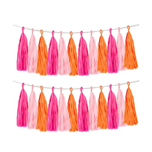 Aimto Rosenrot, Rosa und Orange, Quasten-Girlande, Banner, Papierquasten für Party-Dekorationen, 15 Stück von Aimto