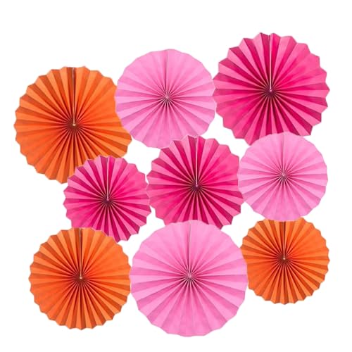 Papierfächer zum Aufhängen, Wandfächer Partydekoration, Rosenrot, Rosa und Orange, 9 Stück von Aimto