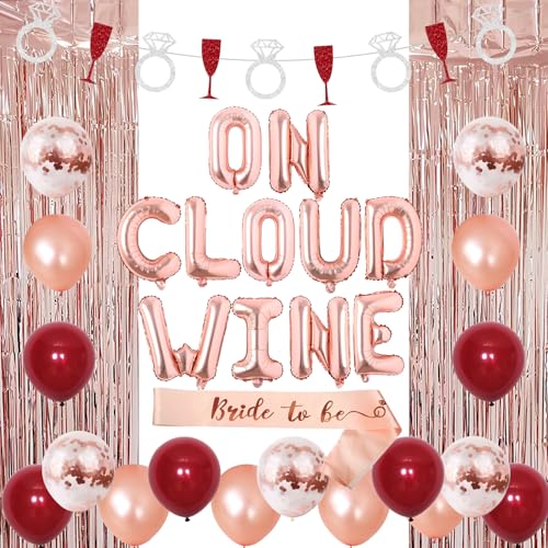 Bride On Cloud Wein Bachelorette Party Dekoration, Hochzeit Brautdusche Dekorationen mit Weinflasche Ring Girlande, On Cloud Wine Folienballon Banner und Latex, Bride To Be Schärpe und Folienvorhang Bride On Cloud Wein Bachelorette Party Dekoration, Hochzeit Brautdusche Dekorationen mit Weinflasche Ring Girlande, On Cloud Wine Folienballon Banner und Latex, Bride To Be Schärpe und Folienvorhang von Ain't Nothing But a Gangsta Party