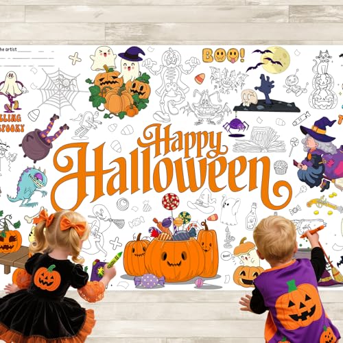 Halloween Riesen Malposter Tischdecke für Kinder – 183 x 76 cm XXL Malbanner, Halloween Bastel- & Kreativ Aktivitäten, Partydeko, Mitgebsel & Geschenke für Kinder, Schule, Trick or Treat Events von AinDen