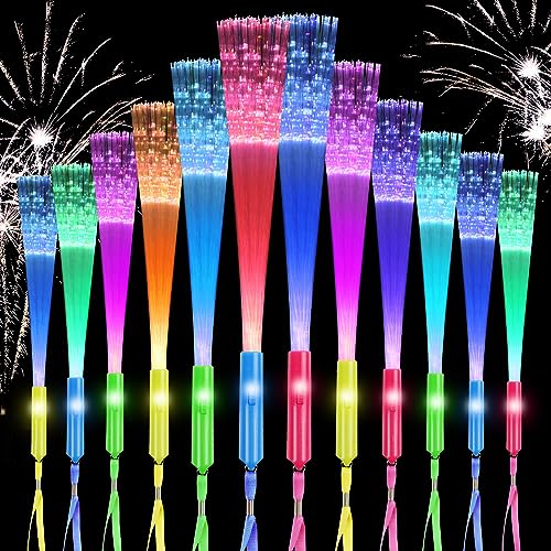 Ainiv 12 Stück Leuchtstab Glasfaser, Leuchtstäbe Partyzubehör, LED Leuchtstäbe Glow in The Darkness Stick Partyzubehör, Leuchtstäbe Bunte für Kinder Halloween, Weihnachten, Party, Konzert, Hochzeit von Ainiv