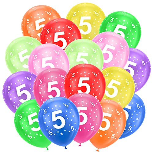 Ainiv 18 Stück Kunterbunte Luftballons, Geburtstag Ballon, Luftballons 5. Geburtstag, Partyzubehör zum 5. Jahrestag, 12-Zoll-Zahlen Druckten Latex-Party-Ballone, Zahlenballons für Mädchen und Jungen von Ainiv
