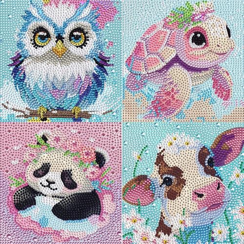 Ainiv 4er Set Diamond Painting Kinder, 5D DIY Set, Full Diamant Bilder Tiere, Malen Nach Zahlen, Mädchen Tiere für Home Wand Decor-B Ainiv 4er Set Diamond Painting Kinder, 5D DIY Set, Full Diamant Bilder Tiere, Malen Nach Zahlen, Mädchen Tiere für Home Wand Decor-B von Ainiv