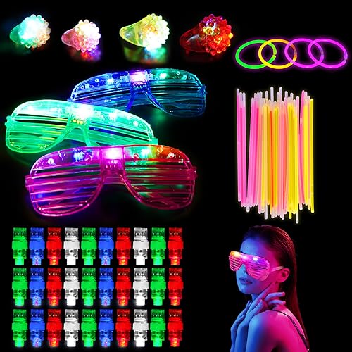 Ainiv 69 Stück Knicklichter Party Set, Neon Brille, LED Blinkende Ringe, Glow Sticks für Neon Party Deko, Hochzeit, Kinder, Kindergeburtstag, Halloween, Weihnachtsdeko, Silvester, Feuerwerk Ainiv 69 Stück Knicklichter Party Set, Neon Brille, LED Blinkende Ringe, Glow Sticks für Neon Party Deko, Hochzeit, Kinder, Kindergeburtstag, Halloween, Weihnachtsdeko, Silvester, Feuerwerk von Ainiv