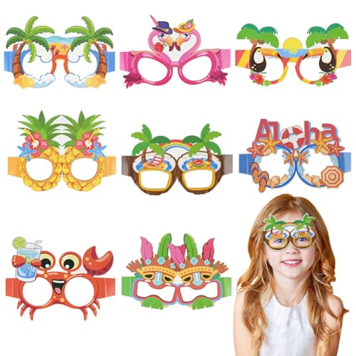 Ainiv 8 Stück Party Brillen, Papier Lustige Brille Partybrille Lustige Sonnenbrille Set Hawaiian Tropical Brille Kostüm Party Spassbrillen für Strand Thema Dekoration Party Zubehör Foto Requisite von Ainiv