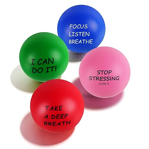 Ainiv Anti Stress Spielzeug Bälle, 4 PCS Stressball mit Text, 6cm Durchmesser Schaum Stressabbau Bälle, Stressabbau Spielzeug für Kinder Erwachsene Mitgebsel Gastgeschenke Kindergeburtstag Weihnachten von Ainiv