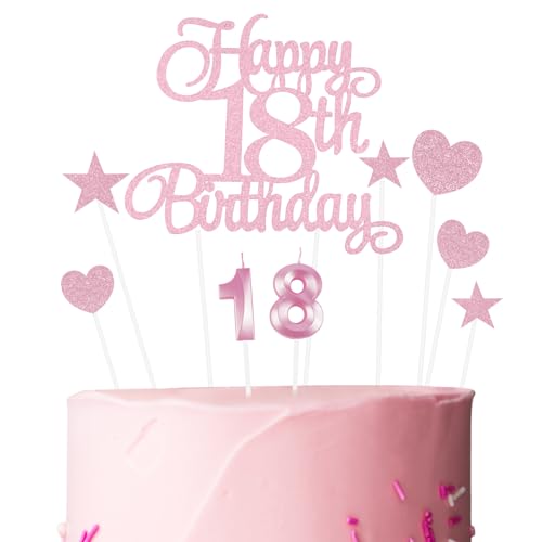 Ainiv Geburtstagskerzen Zahlen 18, Tortendeko zum 18. Geburtstag, 18. Geburtstag Kuchendeko für Jungen Mädchen, Rosa Stern-Herz-Tortenaufsatz für Party, Cupcakes, Desserts und Gebäck Ainiv Geburtstagskerzen Zahlen 18, Tortendeko zum 18. Geburtstag, 18. Geburtstag Kuchendeko für Jungen Mädchen, Rosa Stern-Herz-Tortenaufsatz für Party, Cupcakes, Desserts und Gebäck von Ainiv