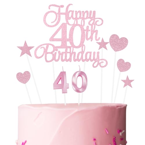 Ainiv Geburtstagskerzen Zahlen 40, Tortendeko zum 40. Geburtstag, 40. Geburtstag Kuchendeko für Frauen und Männer, Rosa Stern-Herz-Tortenaufsatz für Party, Cupcakes, Desserts und Gebäck Ainiv Geburtstagskerzen Zahlen 40, Tortendeko zum 40. Geburtstag, 40. Geburtstag Kuchendeko für Frauen und Männer, Rosa Stern-Herz-Tortenaufsatz für Party, Cupcakes, Desserts und Gebäck von Ainiv