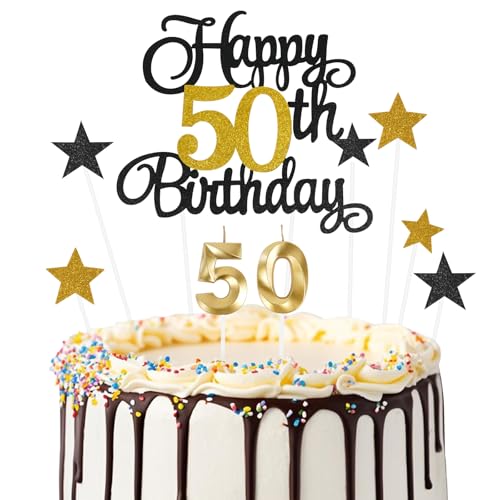 Ainiv Geburtstagskerzen Zahlen 50, Tortendeko zum 50. Geburtstag, 50. Geburtstag Kuchendeko für Frauen und Männer, Schwarzes Gold Stern-Herz-Tortenaufsatz für Party, Cupcakes, Desserts und Gebäck Ainiv Geburtstagskerzen Zahlen 50, Tortendeko zum 50. Geburtstag, 50. Geburtstag Kuchendeko für Frauen und Männer, Schwarzes Gold Stern-Herz-Tortenaufsatz für Party, Cupcakes, Desserts und Gebäck von Ainiv