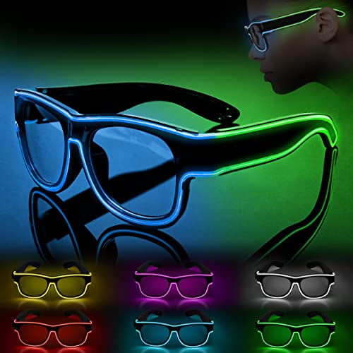 Ainiv LED Leuchtbrille, Led Brille, Kabellos Party Brille, LED Party Sonnenbrille, Leuchten Sie Neon Rave Brille Glow, Flashing LED Sonnenbrille Kostüme für Party, EDM, Karneval, Halloween (Blau/Grün) von Ainiv