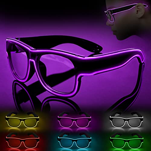 Ainiv LED Leuchtbrille, Led Brille, Kabellos Party Brille, LED Party Sonnenbrille, Leuchten Sie Neon Rave Brille Glow, Flashing LED Sonnenbrille Kostüme für Party, EDM, Karneval, Halloween (Lila) von Ainiv