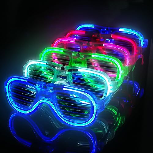 Ainiv 6 Stück LED Leuchtbrille, Kabellos Party Brille, LED Party Sonnenbrille, Leuchten Sie Neon Rave Brille Glow, Flashing LED Sonnenbrille Kostüme für Party, Karneval, Halloween, Weihnachten von Ainiv