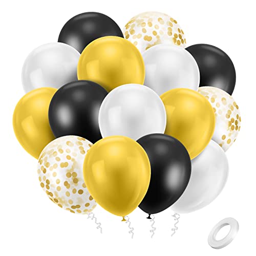 Ainiv Party Ballons, 15 Stück Luftballons Bunt, Latex Ballons Dekoration für Geburtstag & Kindergeburtstag Party Deko, Hochzeitsdeko, Baby Dusche Party, Luftballon Girlande (Schwarz+Weiss+Gold) von Ainiv