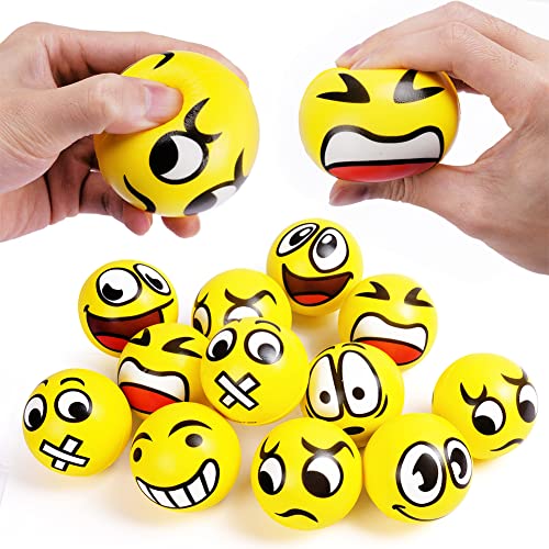 Ainiv Stress Bälle, 12 Stück Stressball, Antistressball für Kinder, Erwachsene, Lächeln Gesicht Bälle, 2,3 Zoll Mini Schaum Stressabbau Bälle Stressabbau Spielzeug für Kindergeburtstag Mitgebsel /Gelb von Ainiv