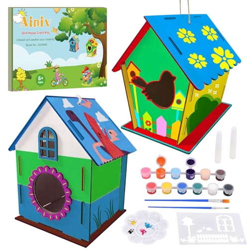 Ainiv Vogelhaus Bausatz für Kinder, 2 Stück Outdoor Holz-Vogelfütterer, DIY Spielzeug Geschenke für Jungen Mädchen, Bird House Construction Kit, Holz Puzzle Machen Set von Ainiv