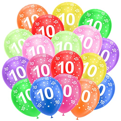 Ainiv 18 Stück Kunterbunte Luftballons, Geburtstag Ballon, Luftballons 10. Geburtstag, Partyzubehör zum 10. Jahrestag, 12-Zoll-Zahlen Druckten Latex-Party-Ballone, Zahlenballons für Mädchen und Jungen von Ainiv