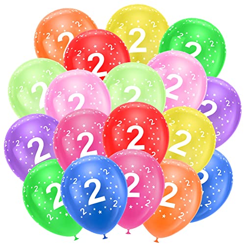 Ainiv 18 Stück Kunterbunte Luftballons, Geburtstag Ballon, Luftballons 2. Geburtstag, Partyzubehör zum 2. Jahrestag, 12-Zoll-Zahlen Druckten Latex-Party-Ballone, Zahlenballons für Mädchen und Jungen von Ainiv