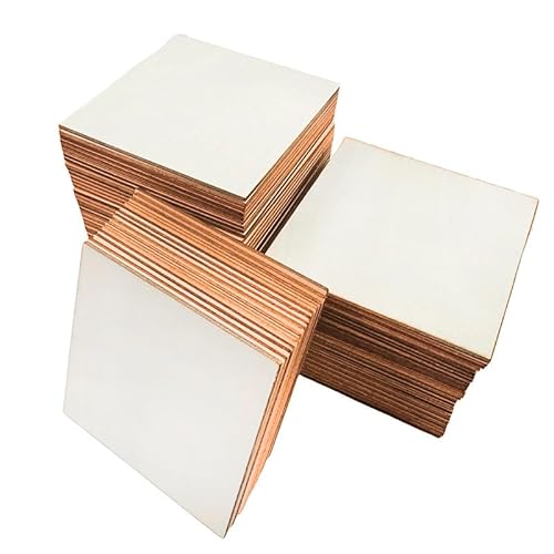 100 Stück 7,6 x 7,6 cm Holzquadrate – unlackierte Lindensperrholzplatten – Blanko-Holzplatten zum Basteln, Malen, Scrabble-Fliesen, Mini-Hausbau & Architekturmodelle von Ainiveiya