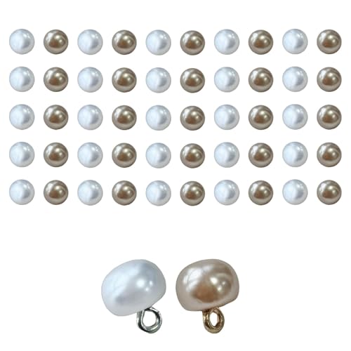 Perlenknöpfe für Kleidung und Nähen, runde dekorative Knöpfe mit Schaft, ideal für Kleider, Hemden und Bastelarbeiten (Weiß und Champagner), 10 mm, 50 Stück von Ainiveiya