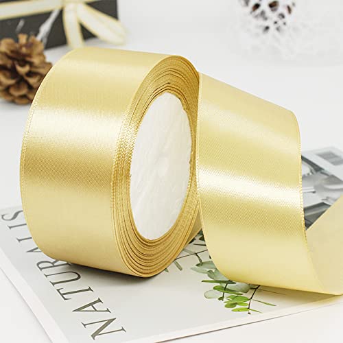 Ainmto 22m X 38mm Golden Satinband,2 Rollen Golden Schleifenband,Dekoration Bänder,Geschenkband Breit,Stoffband für Hochzeit von Ainmto