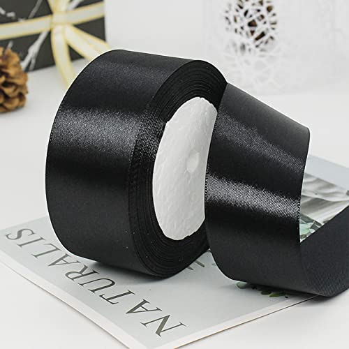 Ainmto 22m X 38mm Schwarze Satinband,2 Rollen Schwarze Schleifenband,Dekoration Bänder,Geschenkband Breit,Stoffband für Hochzeit von Ainmto