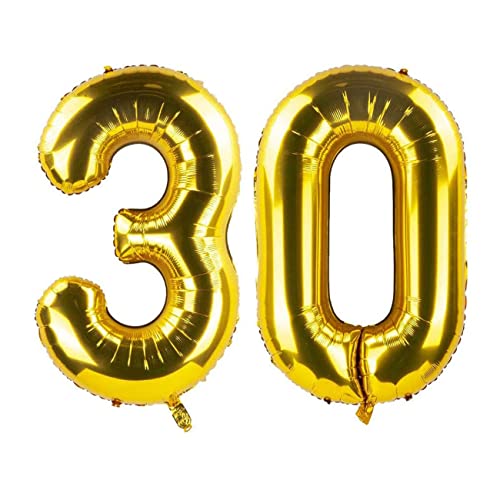 Ainmto 40 Zoll 30 Jahre Geburtstag Luftballon Golden, Folienluftballon Zahl 30, Große Helium Zahlenballon für 30.Geburtstag und 30.Jahrestag von Ainmto