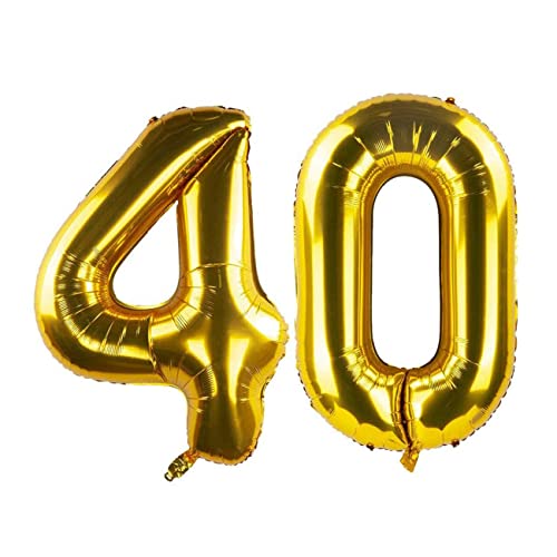 Ainmto 40 Zoll 40 Jahre Geburtstag Luftballon Golden, Folienluftballon Zahl 40, Große Helium Zahlenballon für 40.Geburtstag und 40.Jahrestag von Ainmto
