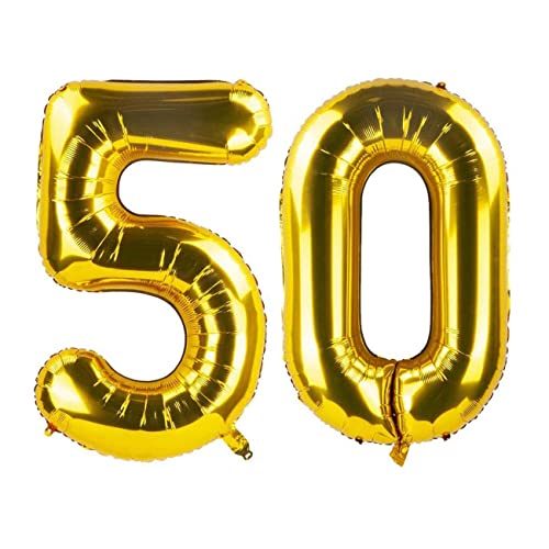 Ainmto 40 Zoll 50 Jahre Geburtstag Luftballon Golden, Folienluftballon Zahl 50, Große Helium Zahlenballon für 50.Geburtstag und 50.Jahrestag von Ainmto