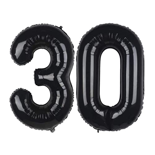 Ainmto 40 Zoll 30 Jahre Geburtstag Luftballon Schwarze, Folienluftballon Zahl 30, Große Helium Zahlenballon für 30.Geburtstag und 30.Jahrestag von Ainmto