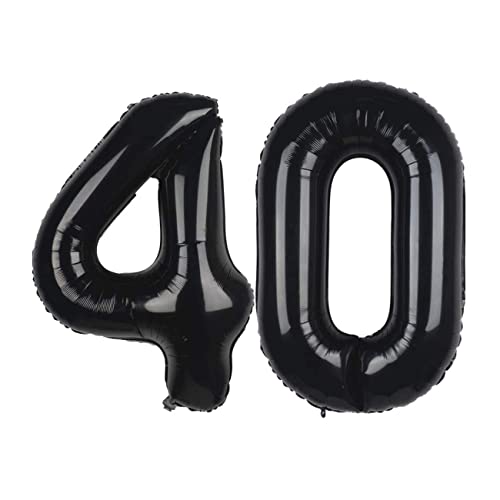 Ainmto 40 Zoll 40 Jahre Geburtstag Luftballon Schwarze, Folienluftballon Zahl 40, Große Helium Zahlenballon für 40.Geburtstag und 40.Jahrestag von Ainmto
