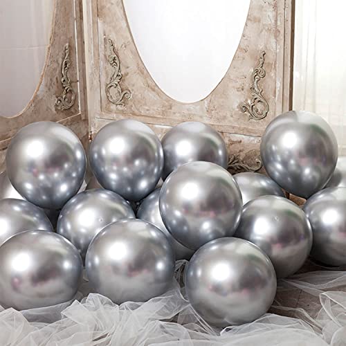 Ainmto 50 Stück 12 Zoll Luftballons Metallic Silber Helium Ballons für Geburtstag, Hochzeiten von Ainmto