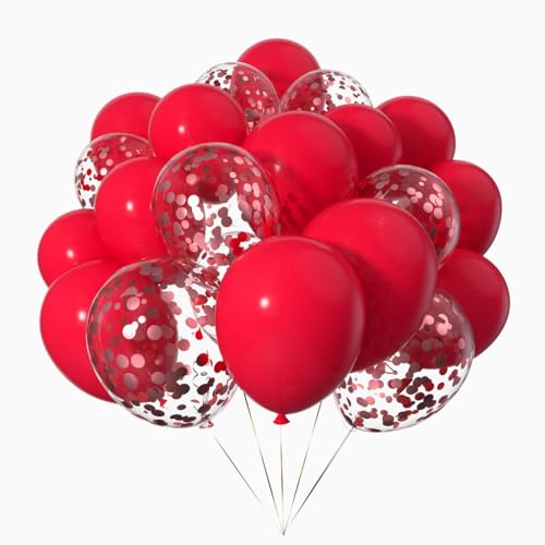50 Stück 12 Zoll Luftballons Rote Helium und Ballons Konfetti Rot für Geburtstag, Hochzeiten von Ainmto