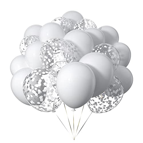 Ainmto 50 Stück 12 Zoll Luftballons Weiß Helium und Ballons Konfetti Weiß für Geburtstag, Hochzeiten von Ainmto