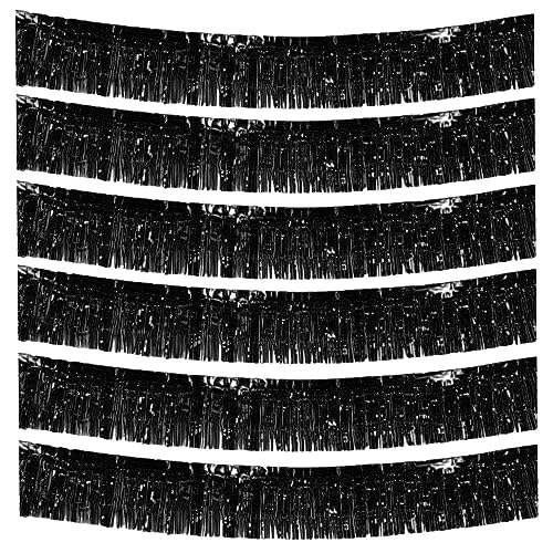6-Pakete Folie Fringe Girland Metallic Folie Tinsel Fringe Girland Wand Hängende Fringe Banner für Parade Floats, Hochzeit, Weihnachten, Geburtstagsparty Halloween Deko (Schwarz) von Ainmto