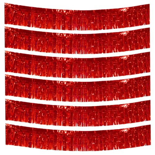 6-Pakete Folie Fringe Girland Metallic Folie Tinsel Fringe Girland Wand Hängende Fringe Banner für Parade Floats, Hochzeit, Weihnachten, Geburtstagsparty Halloween Deko (rot) von Ainmto
