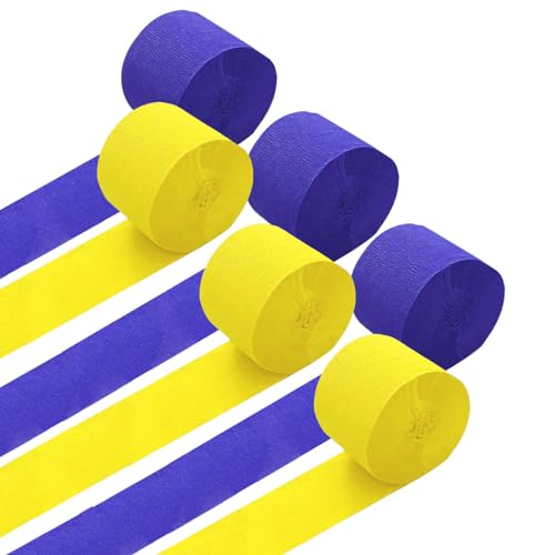 Ainmto 6 Rollen Marineblau/Gelb Krepppapier, Dekorationspapier, 4.5 cm x 25 m, für Geburtstag, Hochzeit von Ainmto