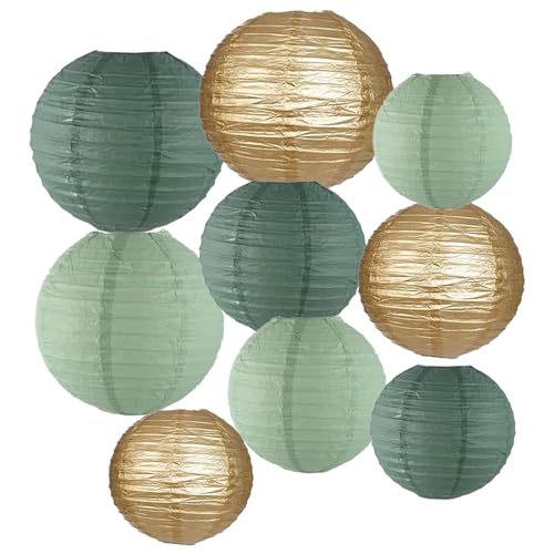 9 Stück Salbei Grün und Gold Papier Lampions,Grün und Gold Papier Laterne Runde Papierlaterne hochzeitsdeko,draußen,Festival deko, Brautdusche Babyparty Geburtstag Partydekor 9 Stück Salbei Grün und Gold Papier Lampions,Grün und Gold Papier Laterne Runde Papierlaterne hochzeitsdeko,draußen,Festival deko, Brautdusche Babyparty Geburtstag Partydekor von Ainmto