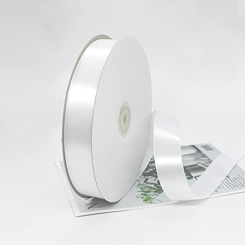 Ainmto 91m(100Yards) X 25mm Weiße Satinband,Geschenkband Schleifenband Weiß,Satin Bänder Breit,Stoffband für Hochzeit(1 Rollen) von Ainmto