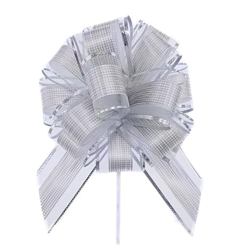 Ainmto 10 Stück Geschenkschleife Groß(16cm),Geschenkbänder Ziehschleife Silber,Dekoschleife für Geschenkverpackung Auto Deko von Ainmto