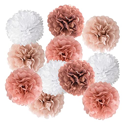 Ainmto 12 Stück Rose Seidenpapier Pompons Dekoration für Geburtstag, Hochzeit, Brautparty von Ainmto